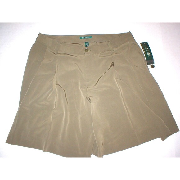 New Womens Office Dress Shorts 14 Olive Green Silky Ralph Lauren Work NWT Long - Picture 1 of 6